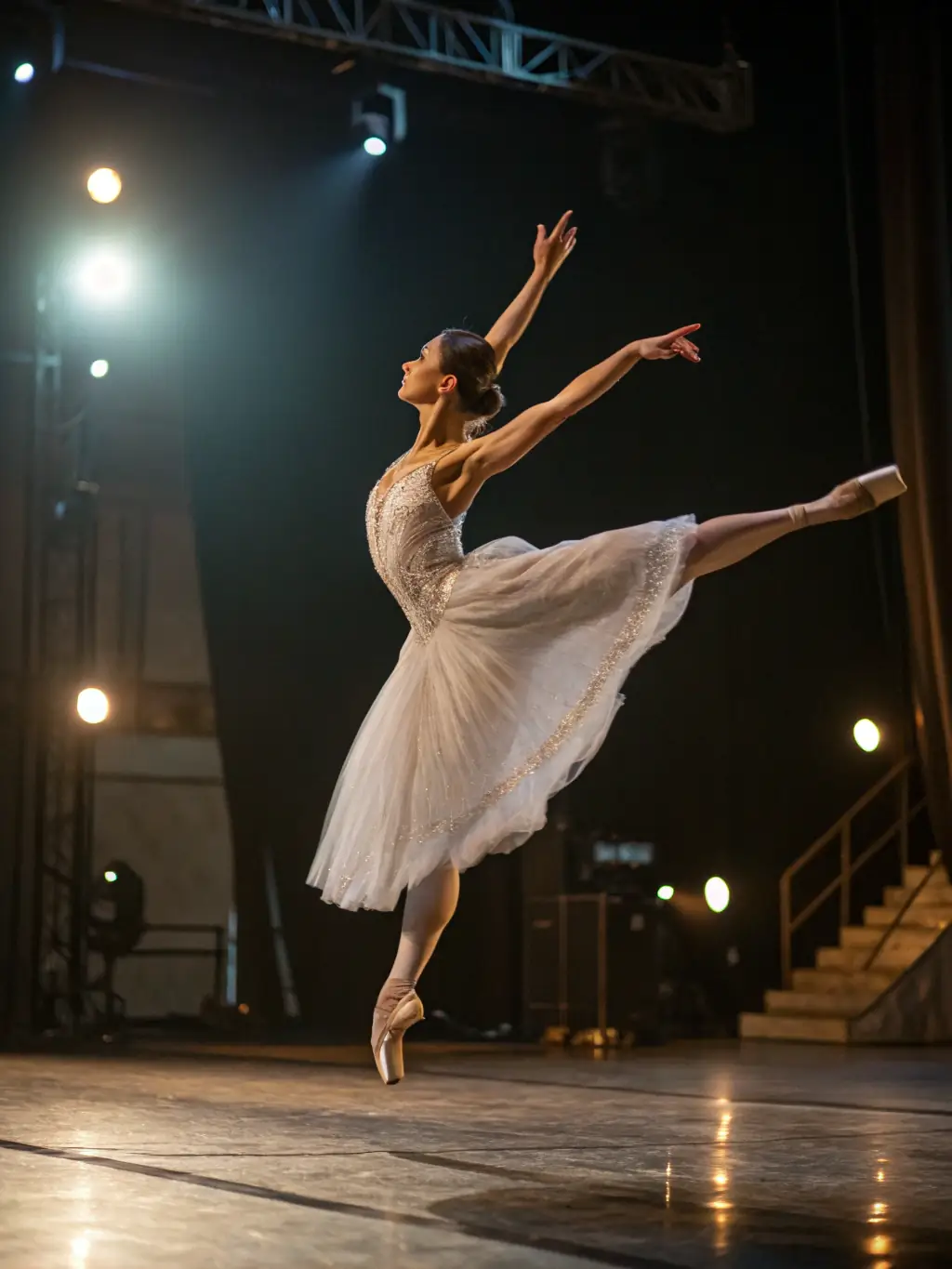 A professional dancer leading a contemporary dance masterclass, demonstrating complex choreography and providing personalized feedback to aspiring dancers, highlighting artistic development.
